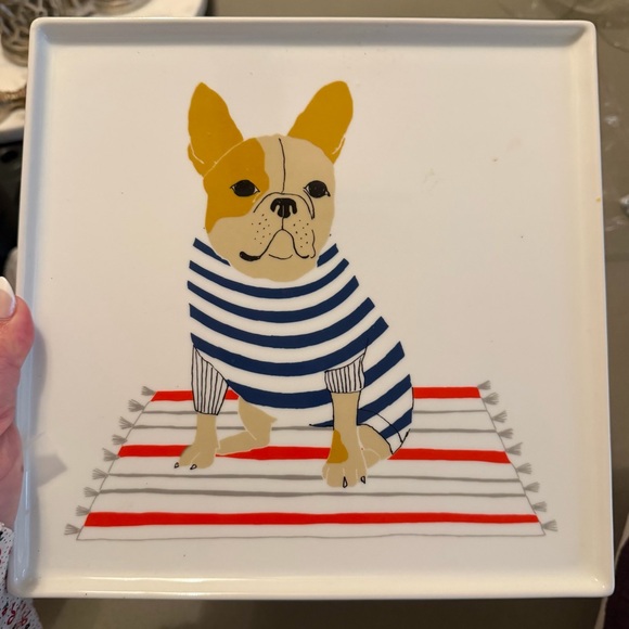 West Elm Other - Claudia Pearson 9" Sq West Elm French Bulldog Ceramic Plate / Tray